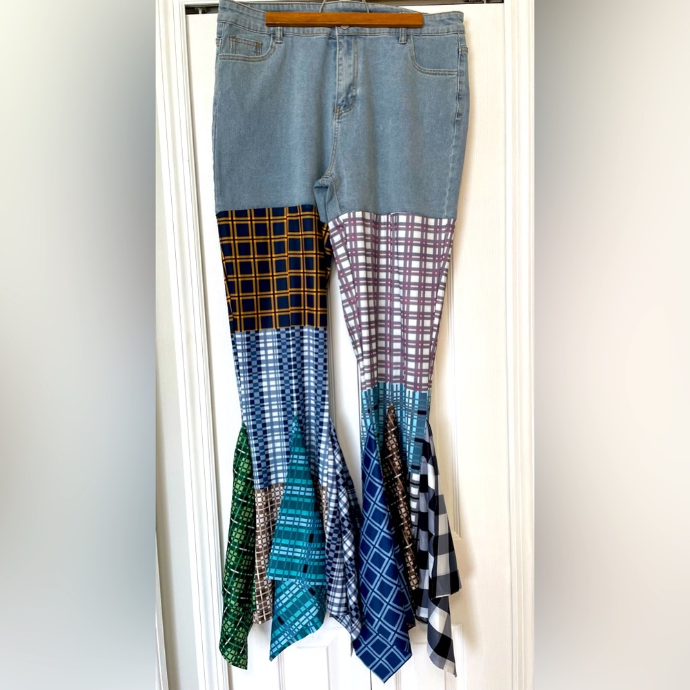 Trendy plaid flare leg jeans Size 2X